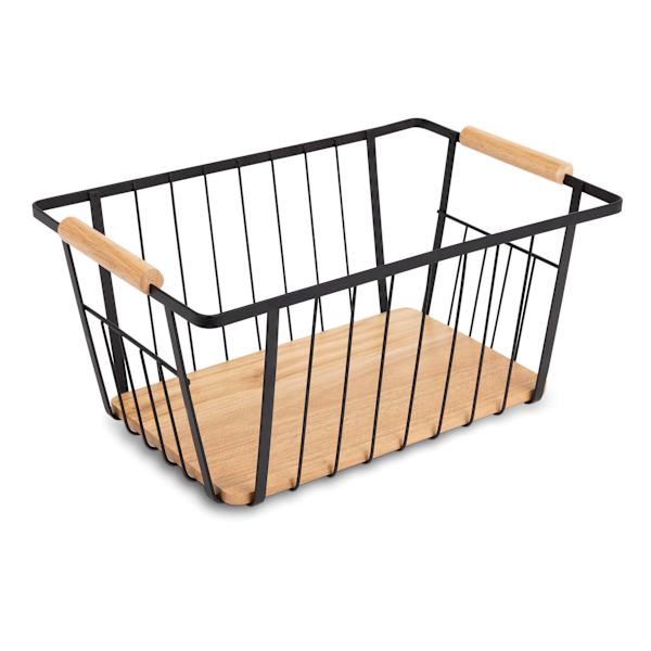 Black Metal & Wood Storage Basket, Medium