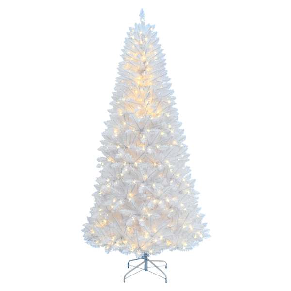 (B6) Pre-Lit LED White Iridescent Fir Christmas Tree, 7'