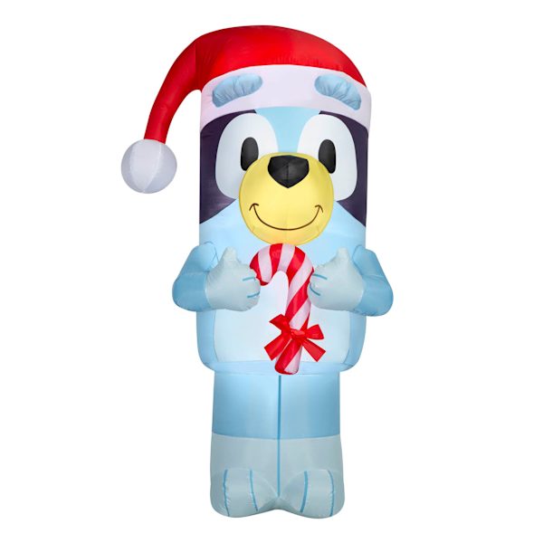 (IN24) Airblown Bluey In Santa Hat With Candy Cane Inflatable, 6.5'