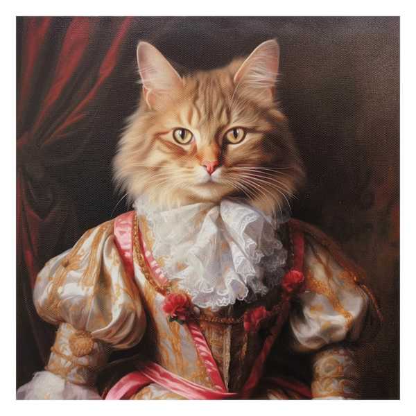 12X12 Orange Victorian Cat Canvas Wall Art