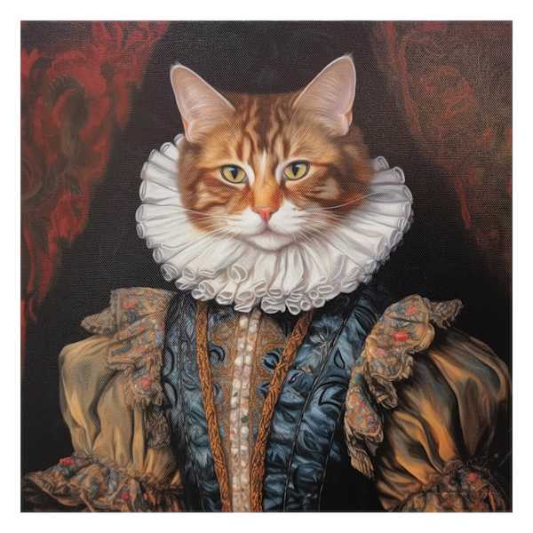 12X12 Orange Victorian Cat Canvas Wall Art