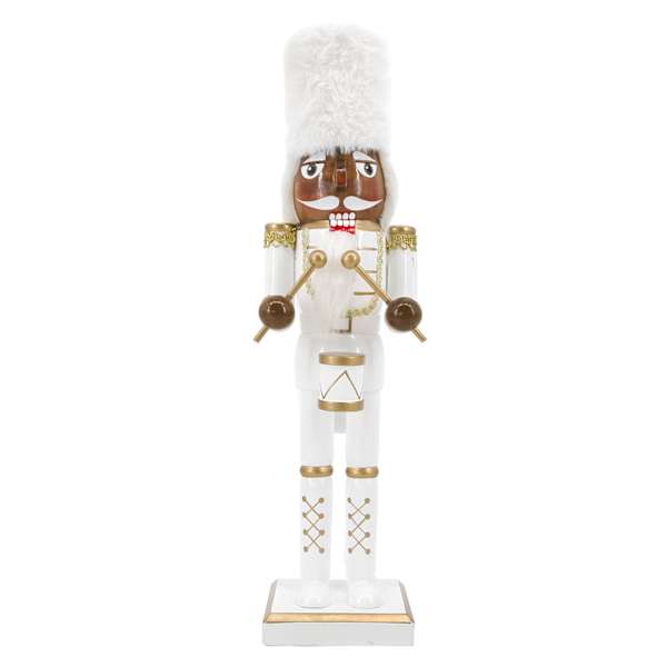 White & Gold Drummer Nutcracker, 15"