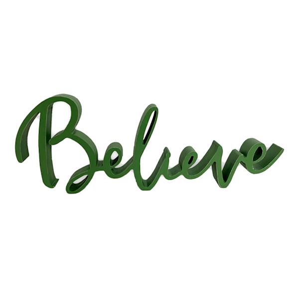 Homespun Holiday Green Believe Cutout Table Sign, 23.7"