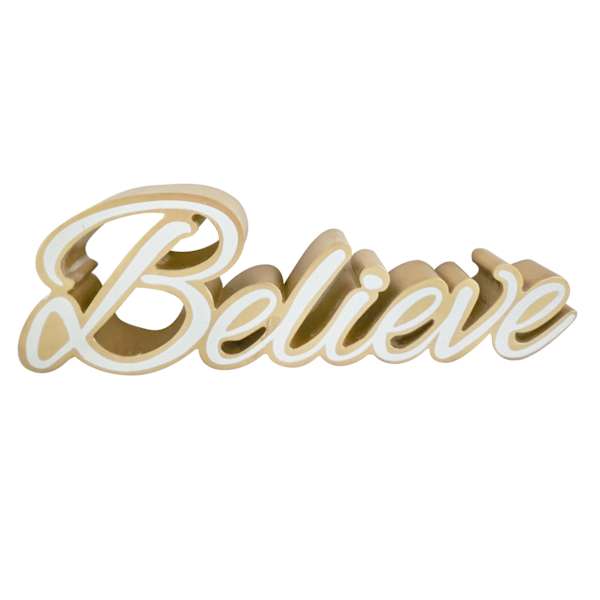 Gold Believe Cutout Table Sign, 4"