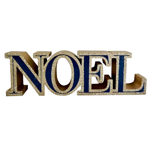 Classic Christmas Glitter Gold & Blue Noel Sign, 4"