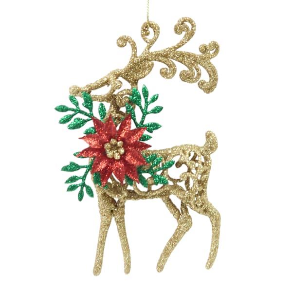 Classic Christmas Gold Glitter Deer Ornament, 6.3"