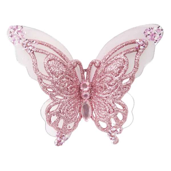 Pink Glittered Fabric Butterfly Clip, 5"