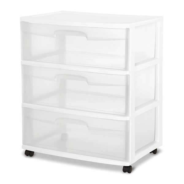 Sterilite 3-Drawer Wide Storage Cart, White