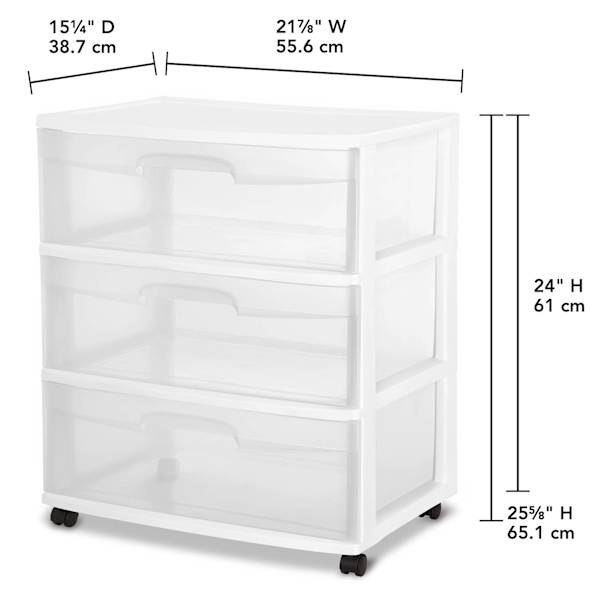 Sterilite 3-Drawer Wide Storage Cart, White