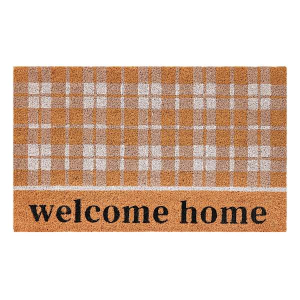 Honeybloom Welcome Home Plaid Coir Mat, 18x30