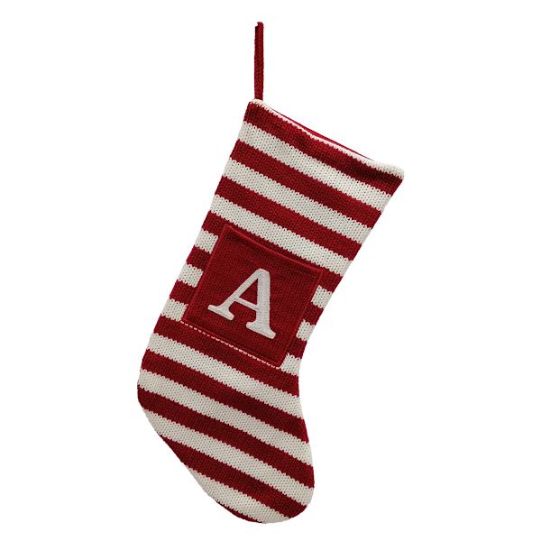 20" Red & White Striped Monogram Knit Stocking, A