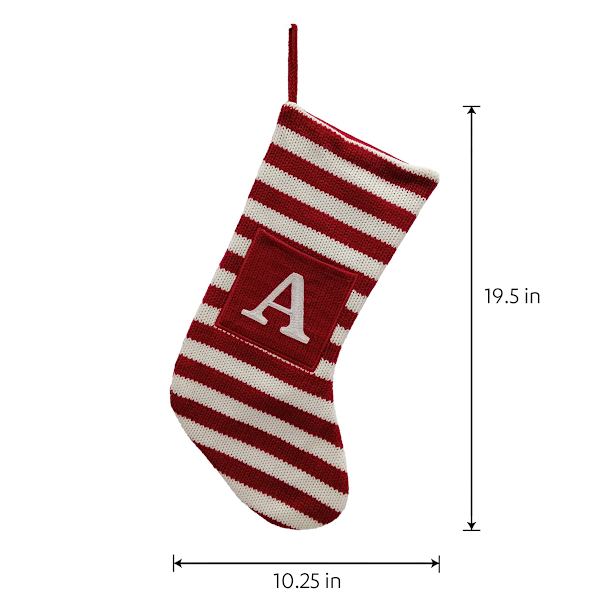 20" Red & White Striped Monogram Knit Stocking, A