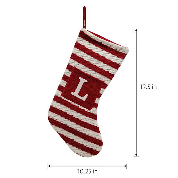 Red & White Striped Monogram Knit Stocking, L