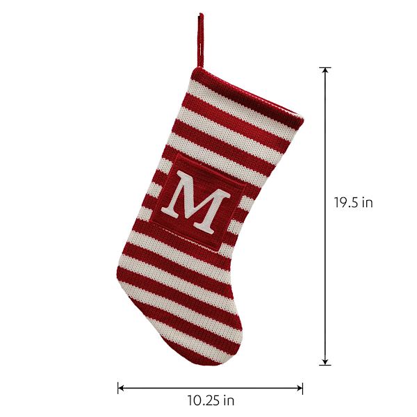 20" Red & White Striped Monogram Knit Stocking, M