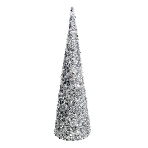 Silver Glittered Cone Tree, 18"