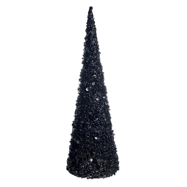 Black Glittered Cone Tree, 18"