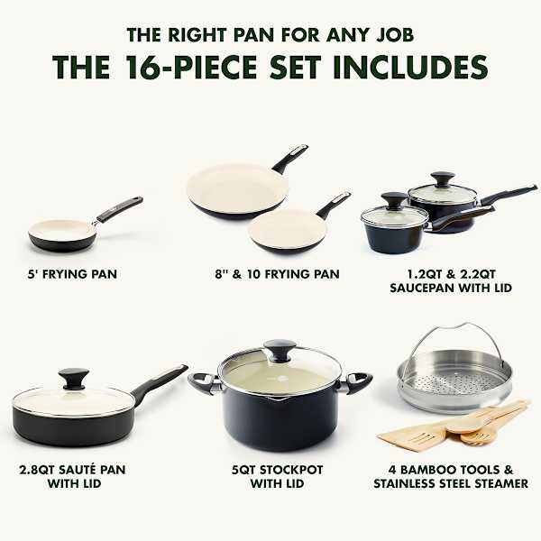 GreenPan 16-Piece Rio Cookware Set, Black
