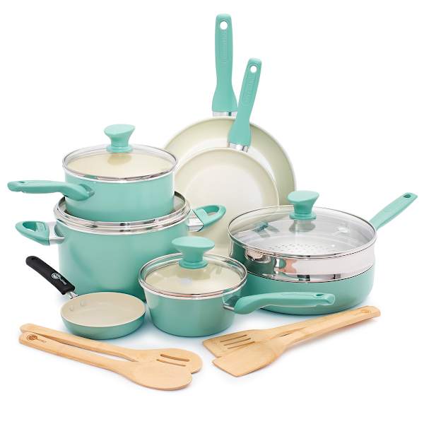 GreenPan 16-Piece Rio Cookware Set, Turquoise