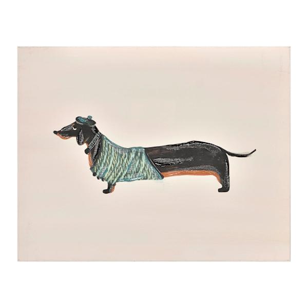 Beret Dachshund Dog Canvas Wall Art, 16x12