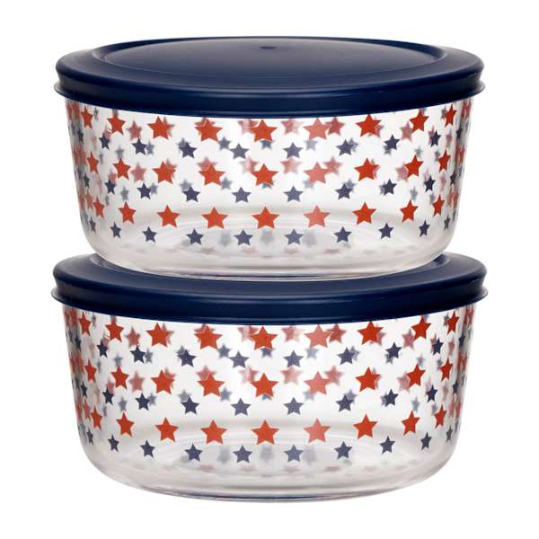 2Pc 4 Cup Stars Round Glass Food Storage