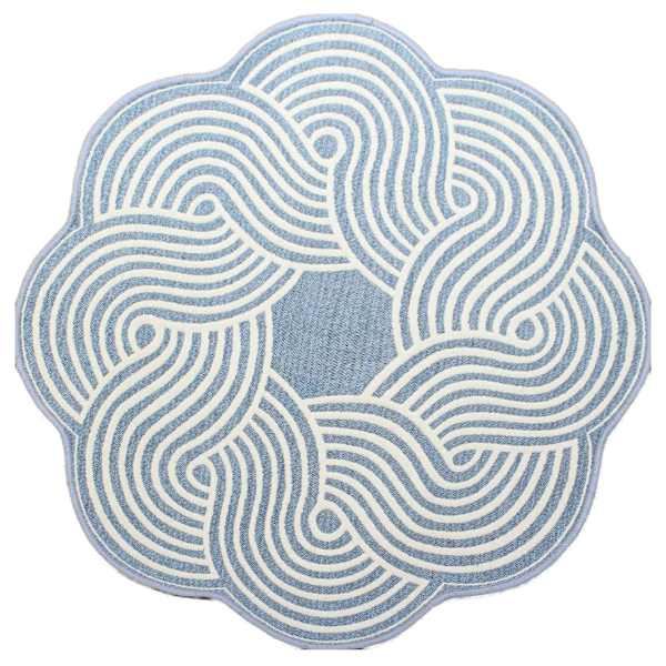 Elmbrook Slate Blue Border Round Washable Accent Rug, 3'
