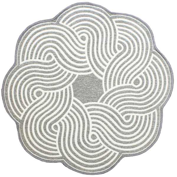 Elmbrook Grey Border Round Washable Accent Rug, 3'