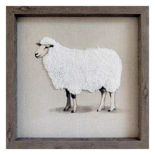 Honeybloom Vintage Embroidery Sheep Wall Decor, 12"