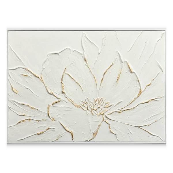 Providence Framed White Flower with Gold Canvas Wall Art, 36x24