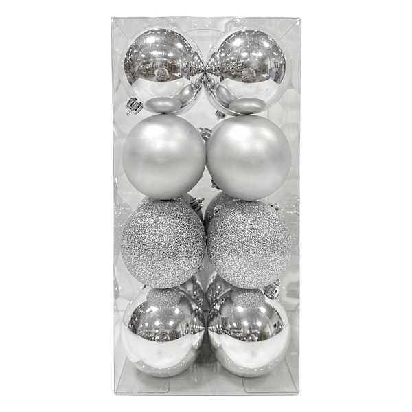 16-Count Silver Mix Shatterproof Ornaments, 70mm