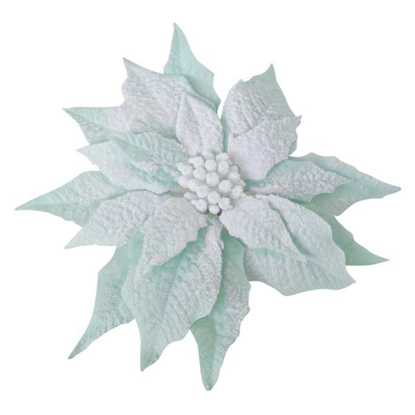 Mrs. Claus' Bakery Light Blue Poinsettia Clip Ornament, 9.5"