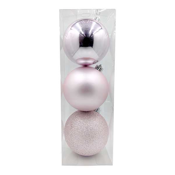 3-Count Pink Glittered Shatterproof Ornaments, 5.9"