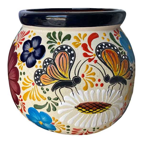 Hand Painted Talavera Butterfly Outdoor Planter, Medium