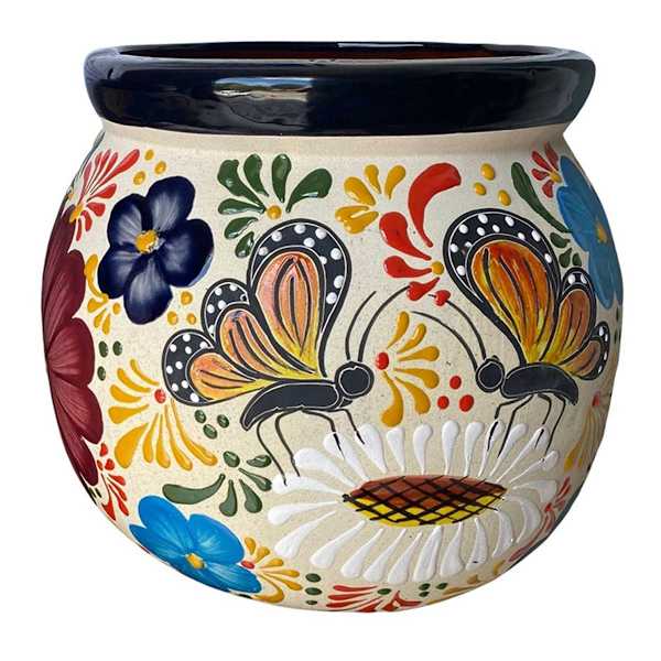 Hand Painted Talavera Butterfly Outdoor Planter, Small