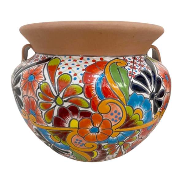 Hand Painted Talavera Natural Bean Outdoor Planter, Large
