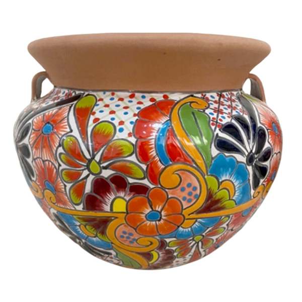 Hand Painted Talavera Natural Bean Outdoor Planter, Medium