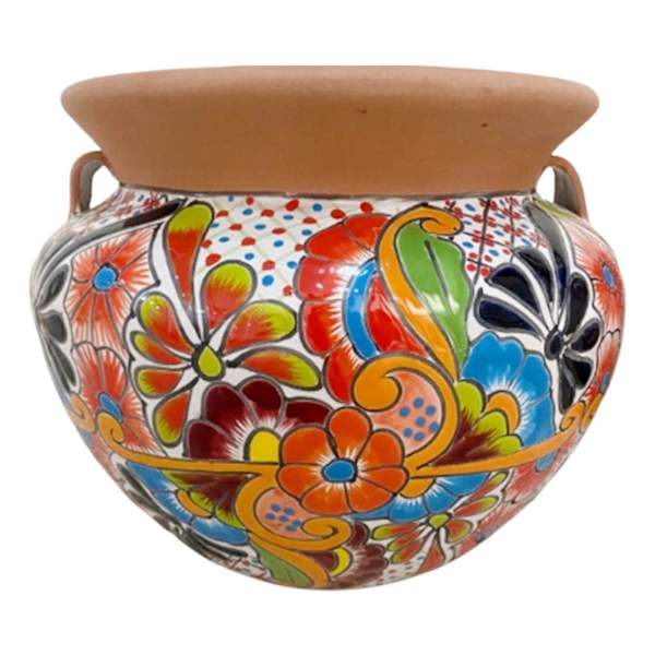 Hand Painted Talavera Natural Bean Outdoor Planter, Small