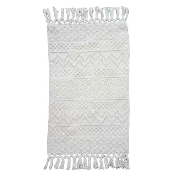 Found & Fable White Woven Fringe Bath Rug, 20x32