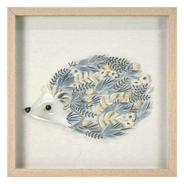 Honeybloom Glass Framed Hedgehog Print Wall Decor, 12"