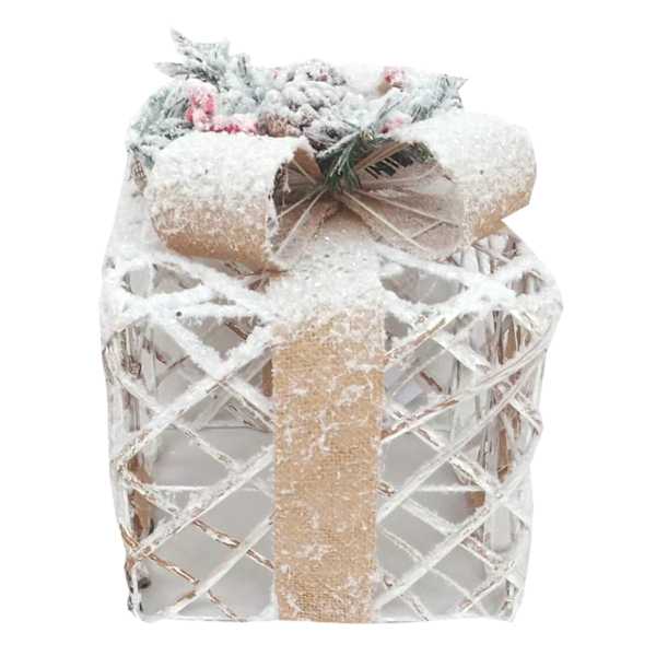 Pre-Lit Wicker Gift Box, 10"