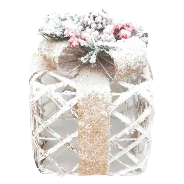 Pre-Lit Wicker Gift Box, 8"