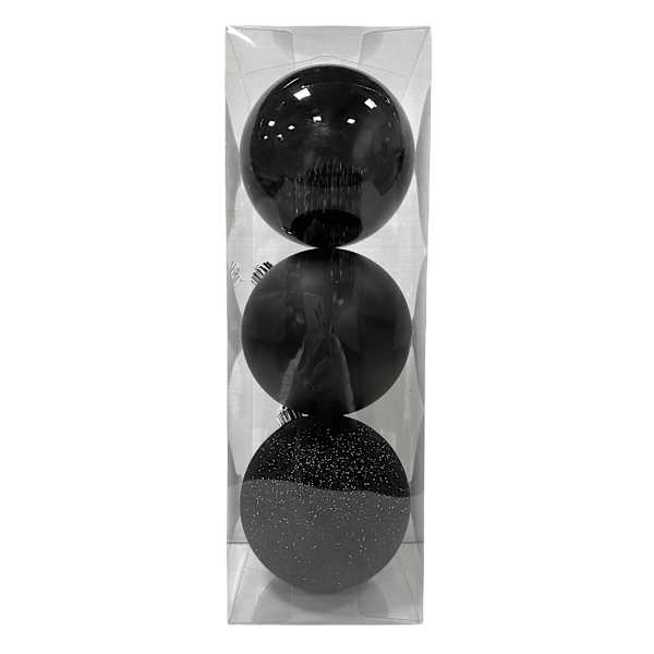 3-Count Black Mix Shatterproof Ornaments, 6"