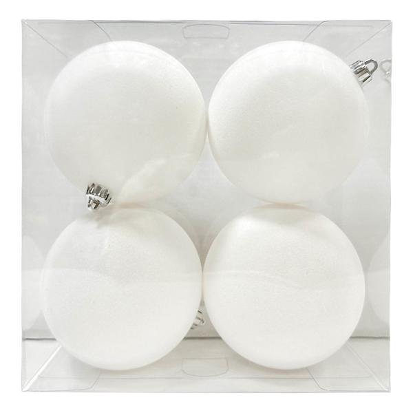 Silver 4-Count White Flocked Ornaments, 3.9"