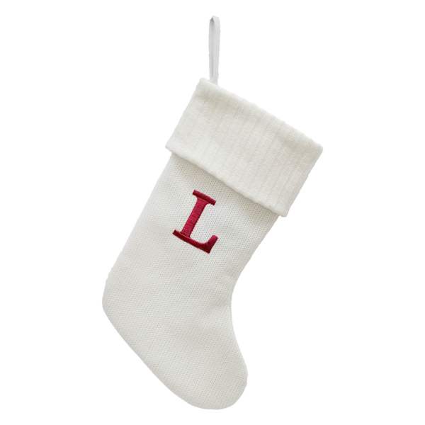 19" White Knit Monogram Stocking, L