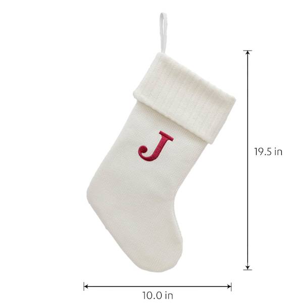 19" White Knit Monogram Stocking, J