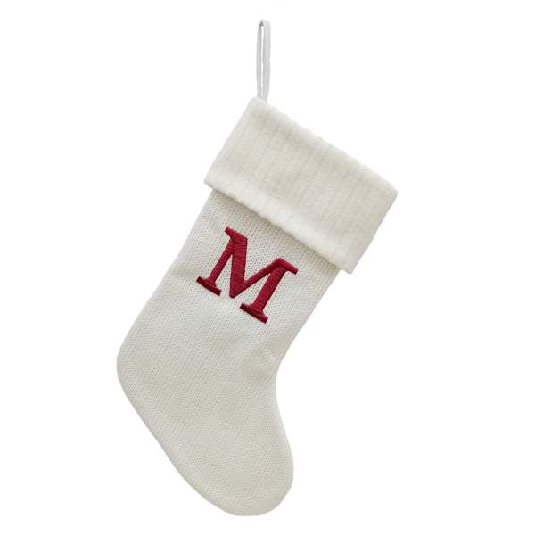 19" White Knit Monogram Stocking, M
