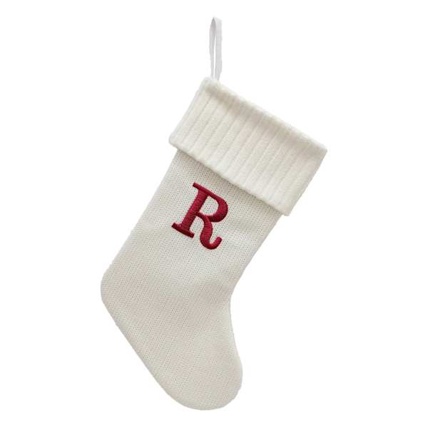 19" White Knit Monogram Stocking, R