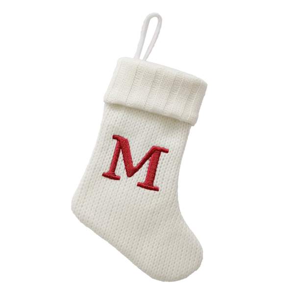 8" White Knit Monogram Stocking, M