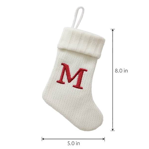 8" White Knit Monogram Stocking, M