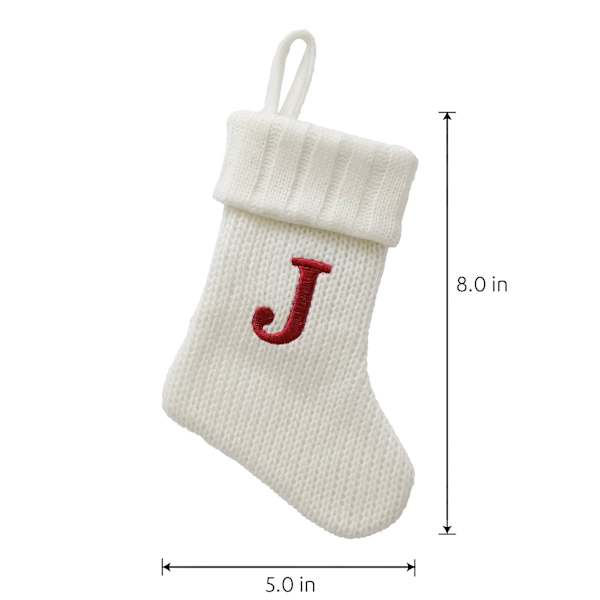 8" White Knit Monogram Stocking, J
