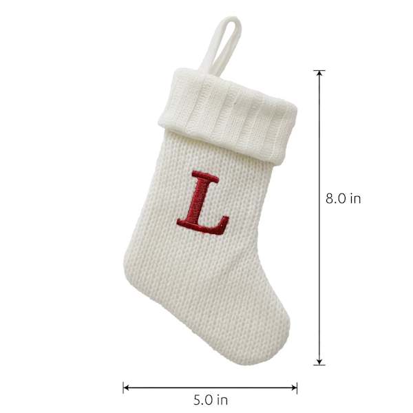 8" White Knit Monogram Stocking, L